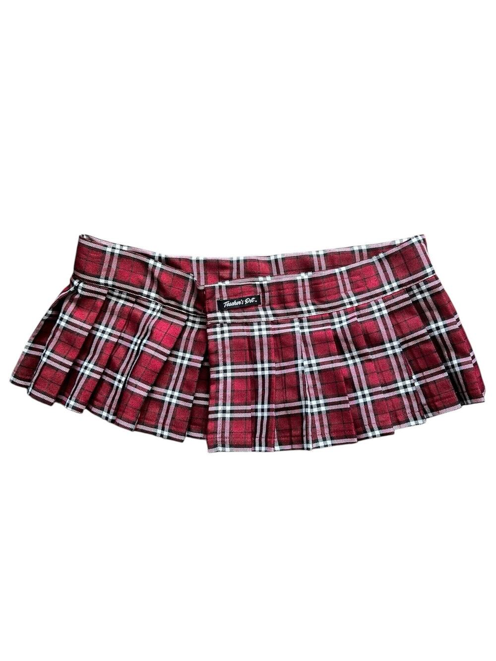 Teacher's Pet Red Plaid Pleated Micro Mini Skirt Grunge,Goth, Costume